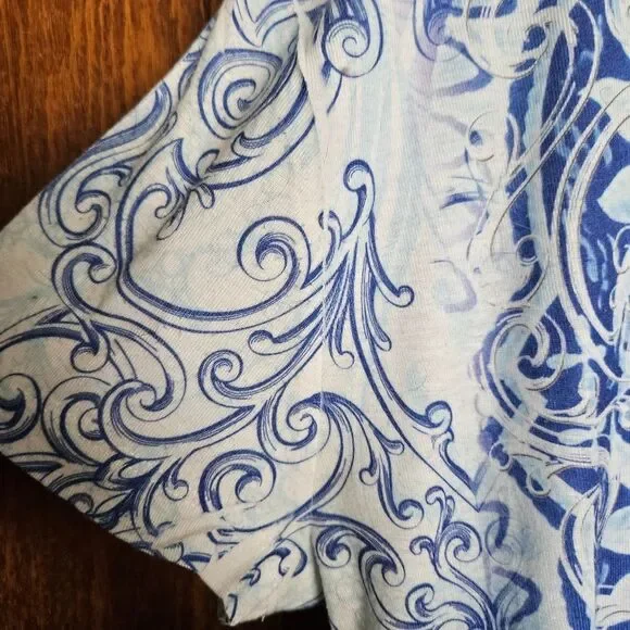 Style & Co Blue White Patterned Top XL Sparkle Embellished Boho Chic Vacation - Picture 3 of 9